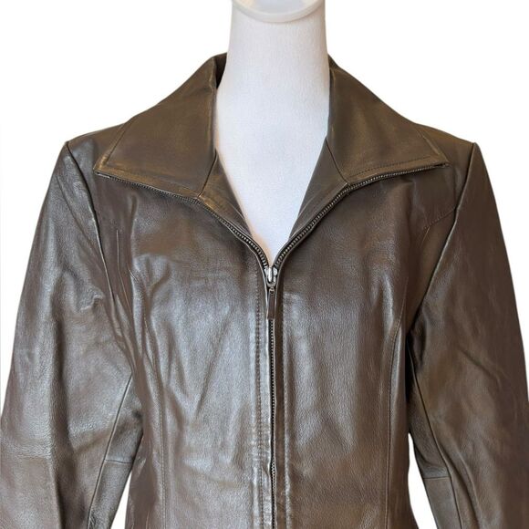 East 5th Leather Jacket Full Zip Womens Medium Petite Chocolate Brown - Picture 5 of 10